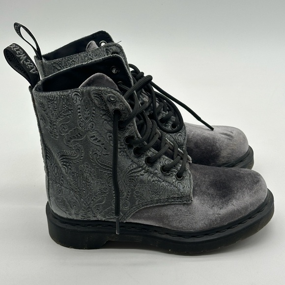 Doc Dr Martens 1460 Brocade Grey Velvet Combat Boots Womens Sz 5 US Sz 3 UK - Picture 1 of 11